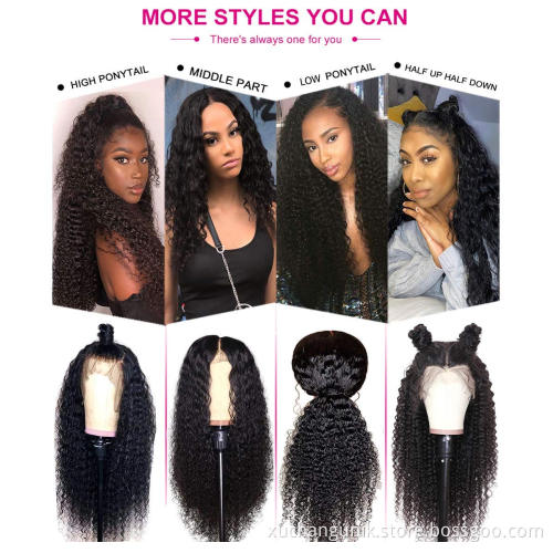 Factory Sale Malaysian Hair Virgin Human Swiss Lace Front 4*4 Closure Wig Kinky Curly Hair Cuticle Aligned Human Lace Front Wig
